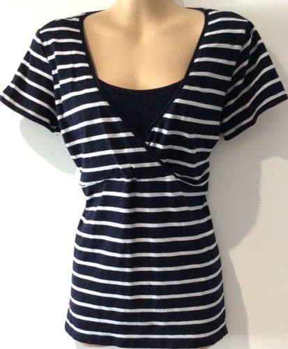 H&M MAMA NAVY STRIPE NURSING T-SHIRT TOP SIZE L 14