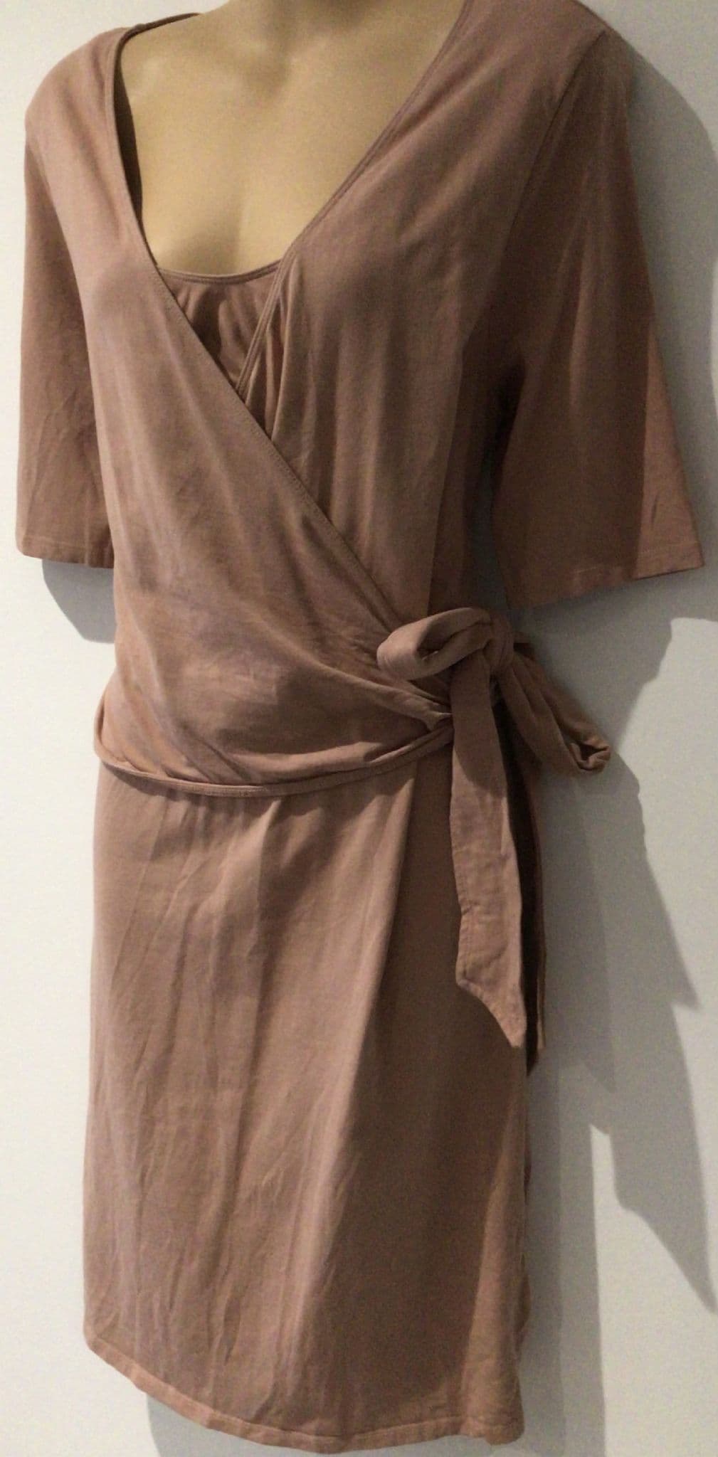 H&M MAMA PINK JERSEY WRAP MIDI DRESS SIZE L 14