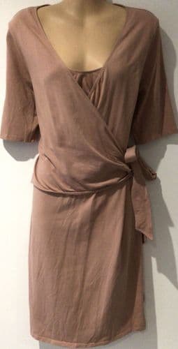 H&M MAMA PINK JERSEY WRAP MIDI DRESS SIZE L 14