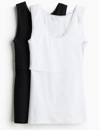 H&M MAMA SET OF 2 LACE BLACK/WHITE NURSING VEST TOPS SIZE L 12/14