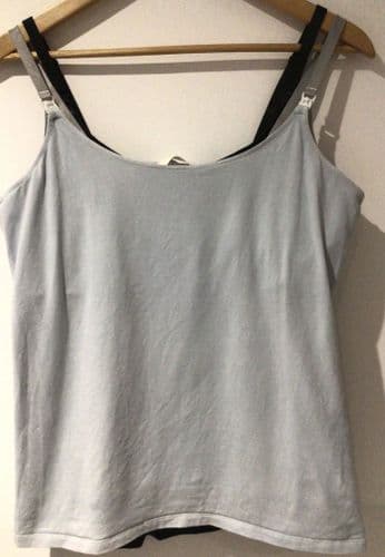H&M MAMA SET OF 2 STRAPPY BLACK/PALE BLUE NURSING VEST TOPS SIZE L 12/14