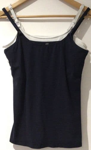 H&M MAMA SET OF 2 STRAPPY NAVY/WHITE NURSING VEST TOPS SIZE S 8/10