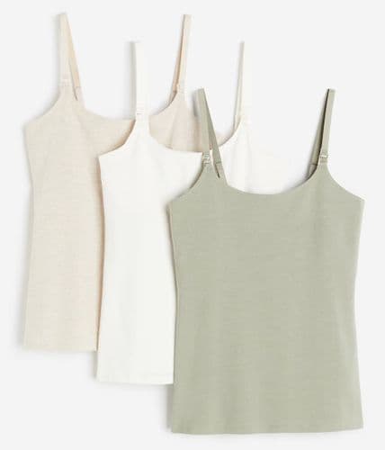 H&M MAMA SET OF 3 STRAPPY ALMOND/WHITE/GREEN NURSING VEST TOPS SIZE L 12/14