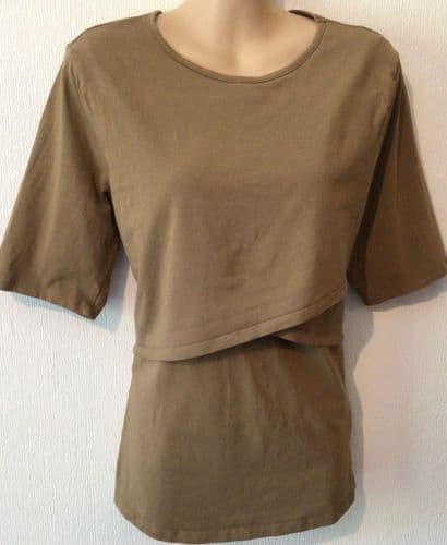 H&M MAMA TAN JERSEY WRAP CROSS OVER TOP SIZE M 10/12