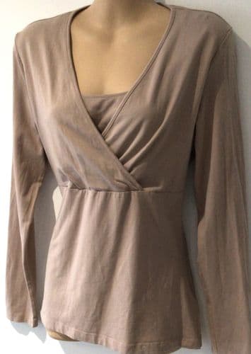 H&M MAMA TAN WRAP JERSEY NURSING TOP SIZE M 12