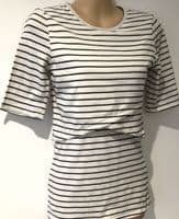 H&M MAMA WHITE STRIPE HALF SLEEVE NURSING T-SHIRT TOP SIZE XS 6/8
