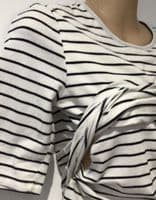 H&M MAMA WHITE STRIPE HALF SLEEVE NURSING T-SHIRT TOP SIZE XS 6/8