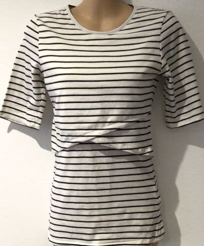 H&M MAMA WHITE STRIPE HALF SLEEVE NURSING T-SHIRT TOP SIZE XS 6/8