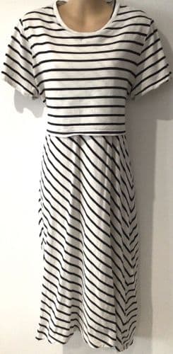 H&M MAMA WHITE STRIPED FLAP FRONT NURSING DRESS SIZE M 12/14