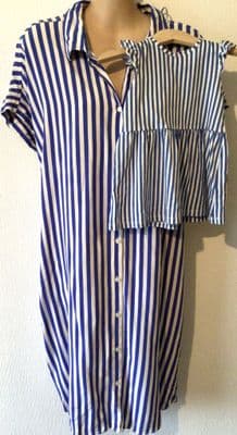 H&M MINI & ME TWINNING SET BLUE STRIPE SHIRT DRESS SIZE L 14/16