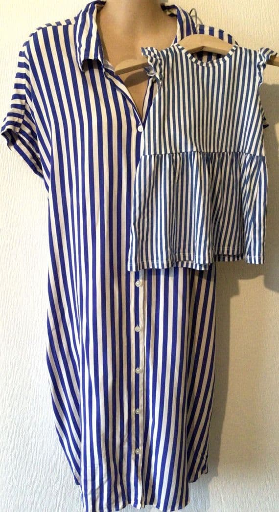 H&M MINI & ME TWINNING SET BLUE STRIPE SHIRT DRESS SIZE L 14/16