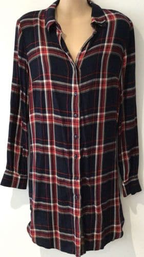 H&M NAVY & RED LONGLINE CHECK SHIRT SIZE 10/12