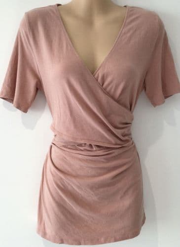 H&M PINK WRAP T-SHIRT TOP SIZE S 10