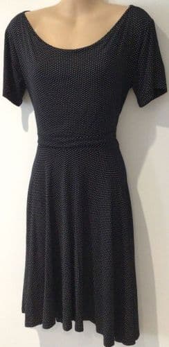 HAPPY MAMA BLACK POLKA DOT NURSING SWING DRESS SIZE L 12