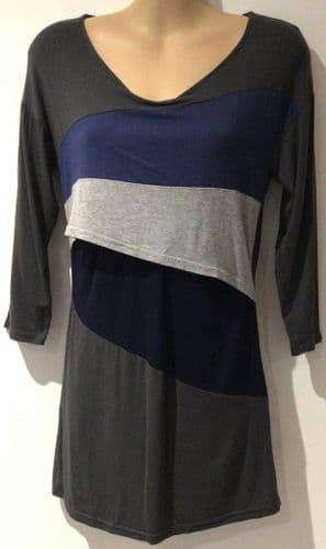 HAPPY MAMA GREY/NAVY JERSEY NURSING TOP SIZE M 10