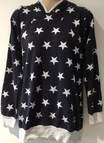 HAPPY MAMA NAVY STAR ZIP NURSING HOODIE SIZE L 12/14
