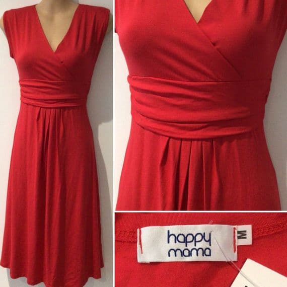 HAPPY MAMA RED MATERNITY & NURSING JERSEY WRAP DRESS BNWT SIZE M 8/10