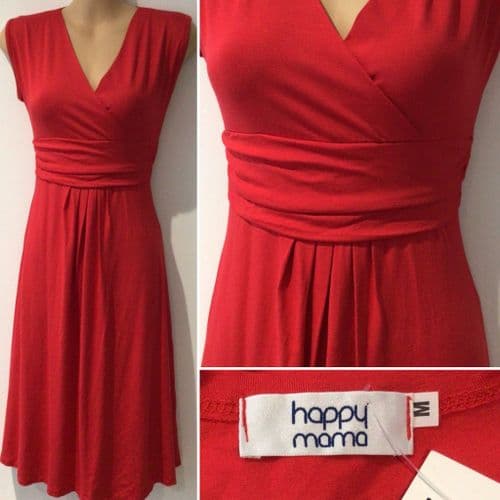 HAPPY MAMA RED MATERNITY & NURSING JERSEY WRAP DRESS BNWT SIZE M 8/10