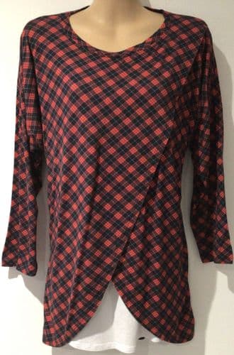 HAPPY MAMA RED TARTAN JERSEY WRAP TOP SIZE 16/18