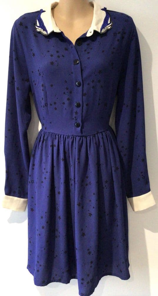 HARKEL BLUE STAR EMBROIDERED WHALE SHIRT DRESS SIZE 12