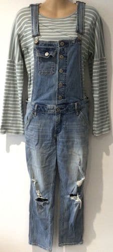 HOLLISTER DISTRESSED DENIM BUTTON DUNGAREES SIZE S 10