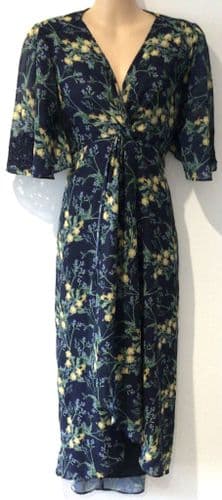 HOPE & IVY MATERNITY/NURSING NAVY CROCHET FLORAL WRAP MIDI DRESS SIZE 12