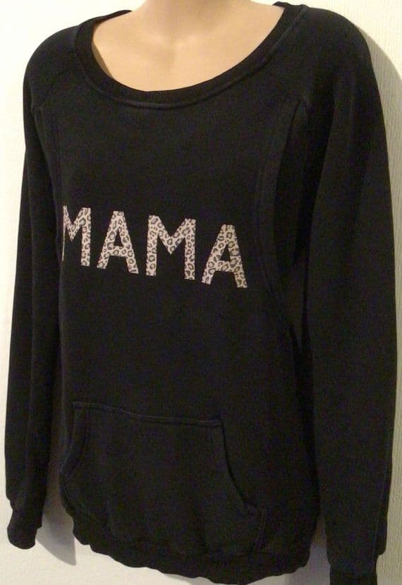 HOTMAMA BLACK LEOPARD MAMA PRINT NURSING SWEATER SIZE S 8-10