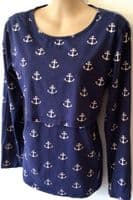 HOTMAMA NAVY ANCHOR PRINT NURSING JERSEY TOP SIZE XL/16