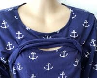 HOTMAMA NAVY ANCHOR PRINT NURSING JERSEY TOP SIZE XL/16