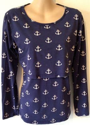 HOTMAMA NAVY ANCHOR PRINT NURSING JERSEY TOP SIZE XL/16
