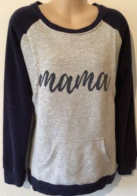 HOTMAMA NAVY/GREY MAMA PRINT NURSING SWEATER SIZE M 12/14