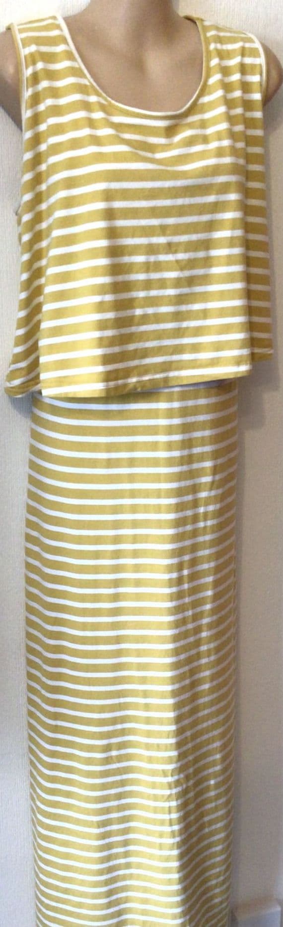 HOTMAMA YELLOW/WHITE STRIPE NURSING MAXI DRESS XL 14/16