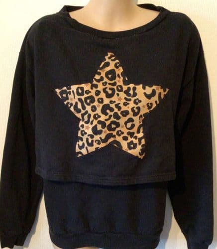 HOUSE OF HURRAH BLACK LEOPARD STAR NURSING SWEATER SIZE S 10/12 (1)