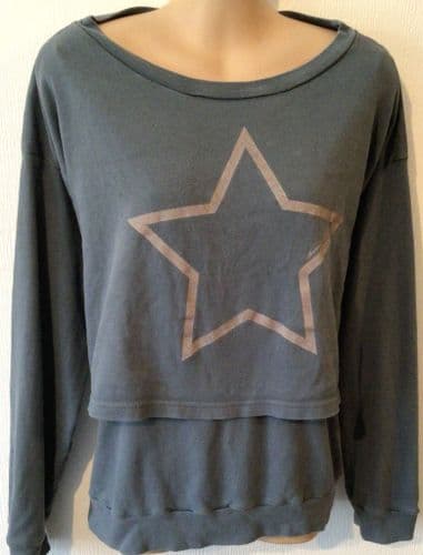 HOUSE OF HURRAH BLUE SILVER STAR NURSING SWEATER SIZE M 12-14