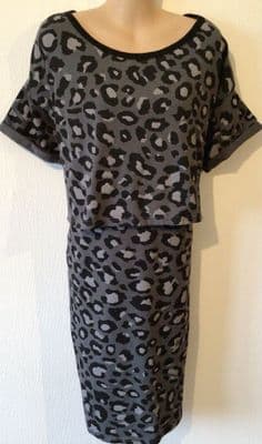 HOUSE OF HURRAH GREY LEOPARD MATERNITY/NURSING JERSEY DRESS SIZE M 12-16