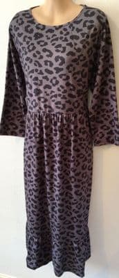 HOUSE OF HURRAH GREY LEOPARD PRINT MATERNITY/NURSING MIDI DRESS SIZE 12