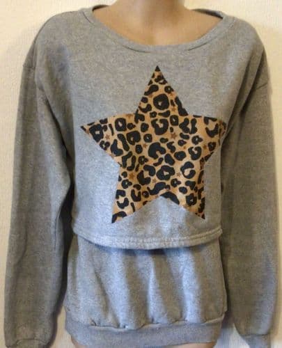 HOUSE OF HURRAH GREY LEOPARD STAR NURSING SWEATER SIZE M 12-16