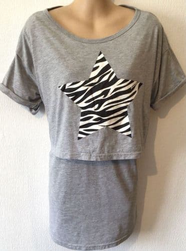 HOUSE OF HURRAH GREY ZEBRA STAR NURSING JERSEY TOP S 10-12