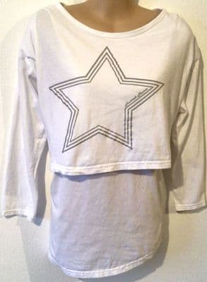 HOUSE OF HURRAH WHITE SILVER STAR NURSING JERSEY TOP S 10-12