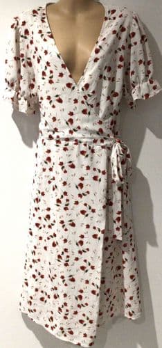 IN THE STYLE CREAM RED FLOWER PRINT WRAP DRESS SIZE 18