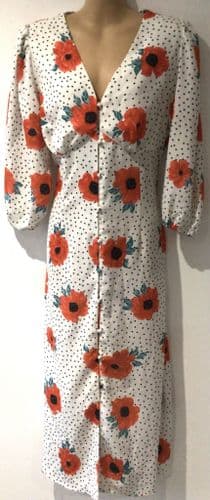 IN THE STYLE WHITE POPPY PRINT OCCASION DRESS SIZE 12