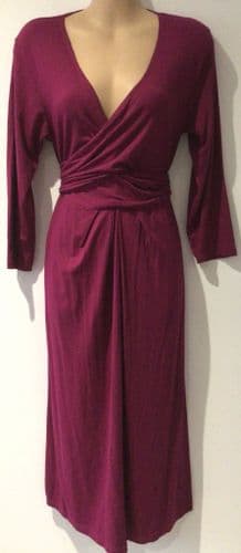 ISABELLA OLIVER MAGENTA PINK JERSEY WRAP MIDI DRESS SIZE 4 12/14