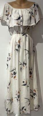 IVORY LILY PRINT BARDOT MAXI OCCASION DRESS SIZE S 10