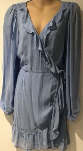JACK WILLS POWDER BLUE WRAP FRILL DRESS SIZE 12