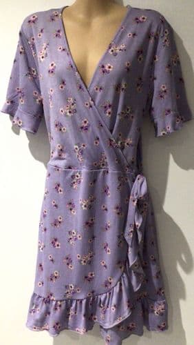 JDY ROSIE LILAC FLORAL MINI RUFFLE DRESS SIZE XL 14