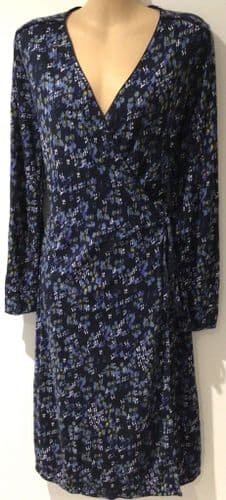 JIGSAW BLUE PRINT WRAP JERSEY DRESS SIZE M 12