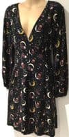 JOANIE BLACK MOON/OWL WRAP DRESS WITH POCKETS SIZE 16