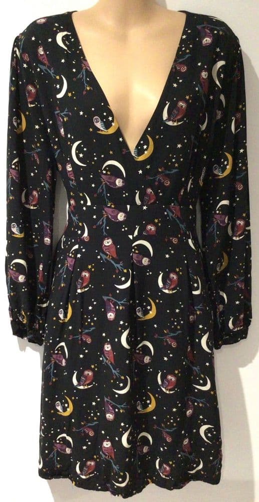 JOANIE BLACK MOON/OWL WRAP DRESS WITH POCKETS SIZE 16