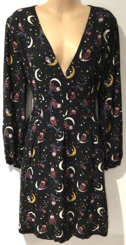 JOANIE BLACK MOON/OWL WRAP DRESS WITH POCKETS SIZE 16