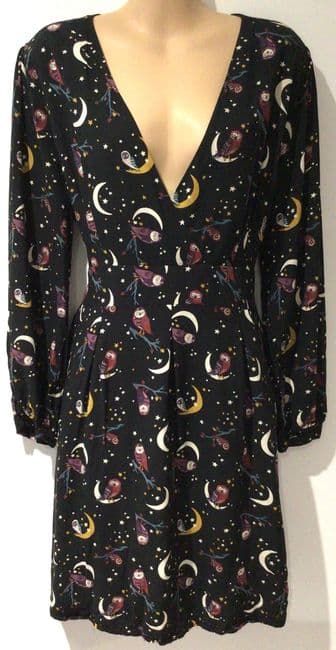 JOANIE BLACK MOON/OWL WRAP DRESS WITH POCKETS SIZE 16